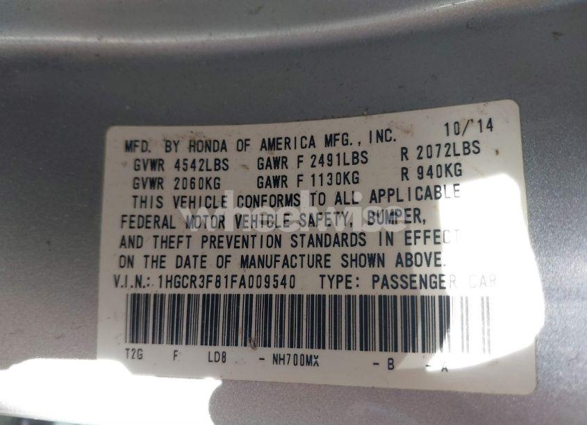 Photo 9 of 2015 Honda Accord EX-L V-6 (VIN 1HGCR3F81FA009540)