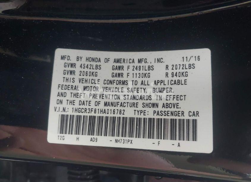 Photo 9 of 2017 Honda Accord EX-L V6 (VIN 1HGCR3F81HA016782)