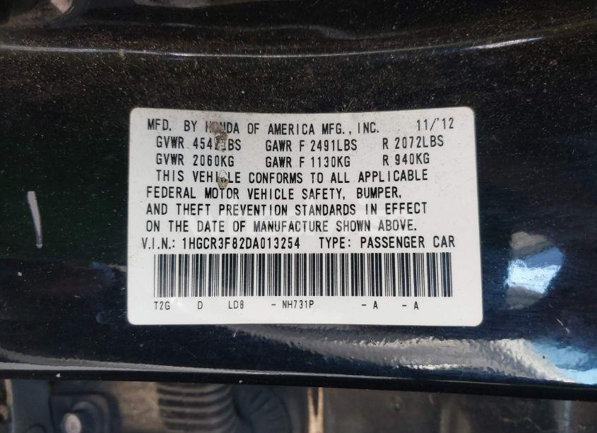 Photo 9 of 2013 Honda Accord EX-L V-6 (VIN 1HGCR3F82DA013254)