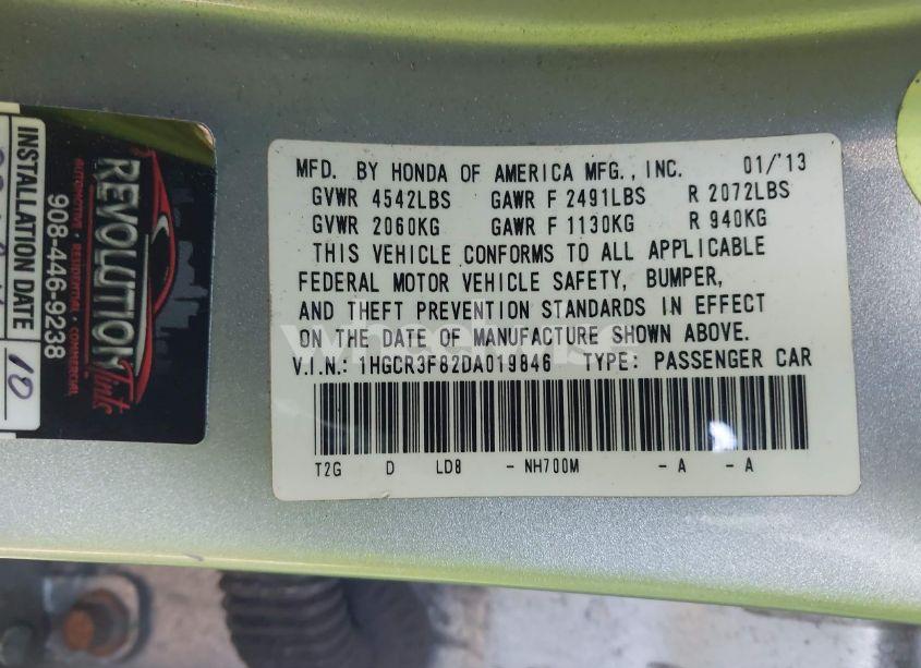 Photo 9 of 2013 Honda Accord EX-L V-6 (VIN 1HGCR3F82DA019846)