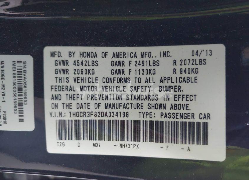 Photo 9 of 2013 Honda Accord EX-L V-6 (VIN 1HGCR3F82DA034198)