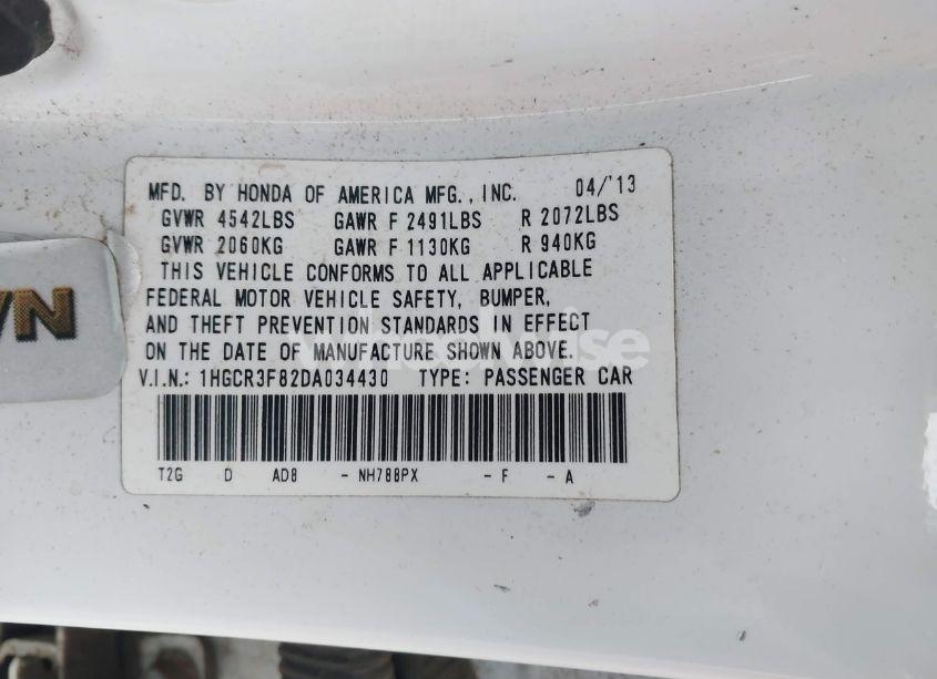 Photo 9 of 2013 Honda Accord EX-L V-6 (VIN 1HGCR3F82DA034430)