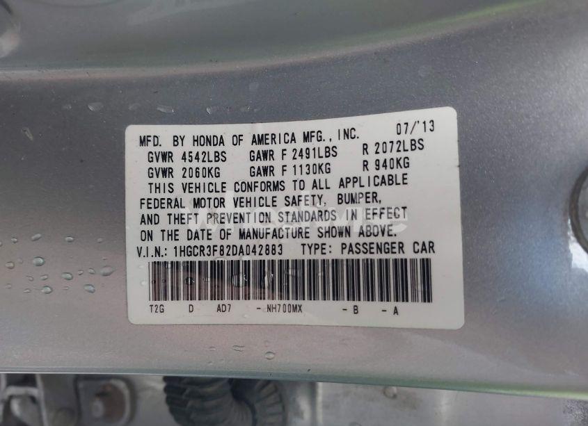 Photo 9 of 2013 Honda Accord EX-L V-6 (VIN 1HGCR3F82DA042883)