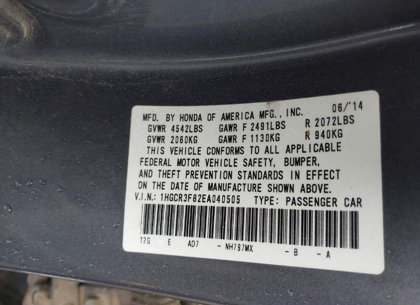 Photo 9 of 2014 Honda Accord EX-L V-6 (VIN 1HGCR3F82EA040505)