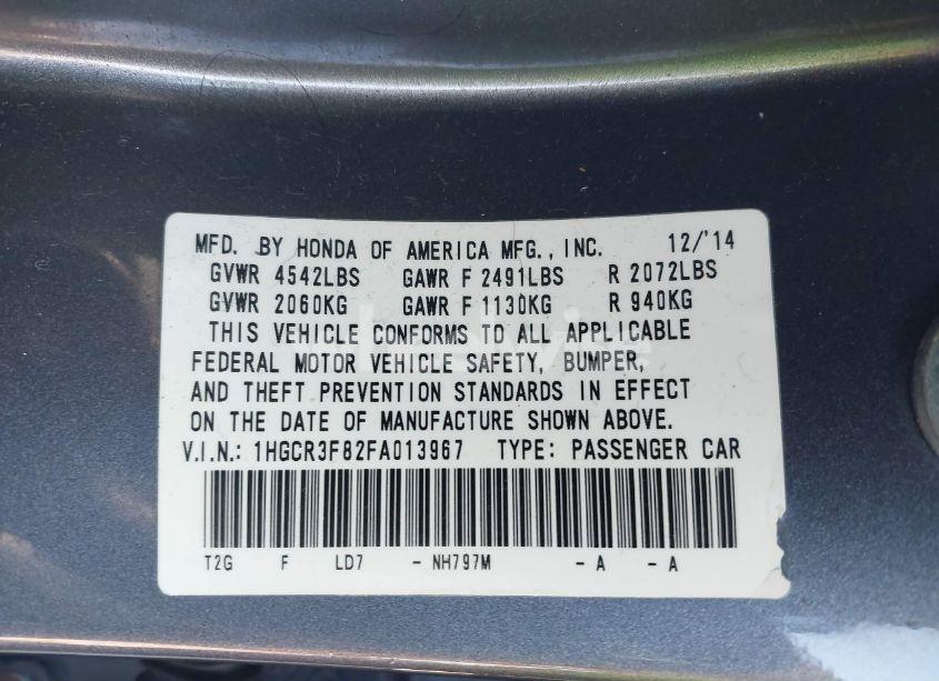 Photo 9 of 2015 Honda Accord EX-L V-6 (VIN 1HGCR3F82FA013967)