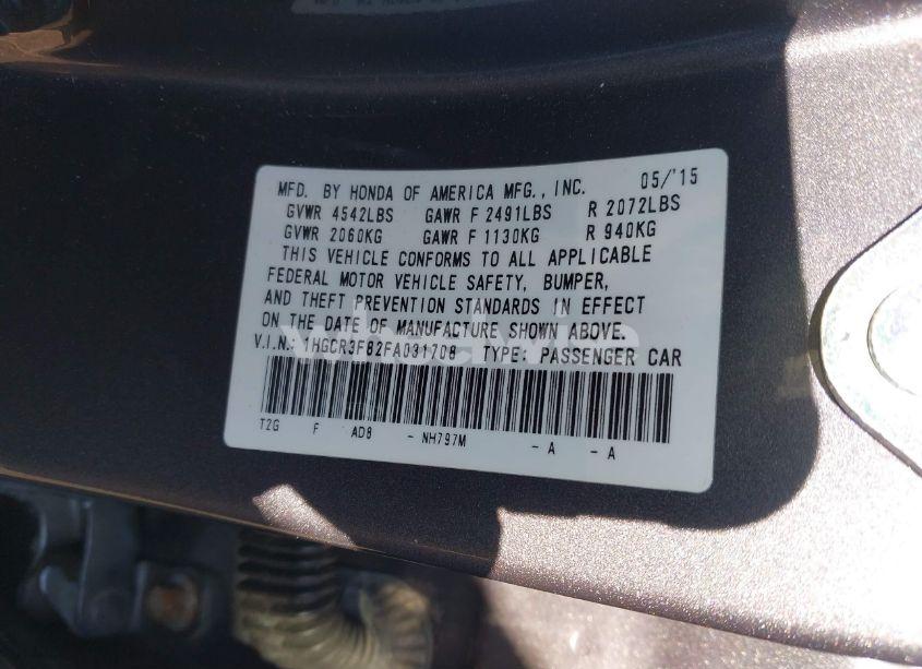 Photo 9 of 2015 Honda Accord EX-L V-6 (VIN 1HGCR3F82FA031708)