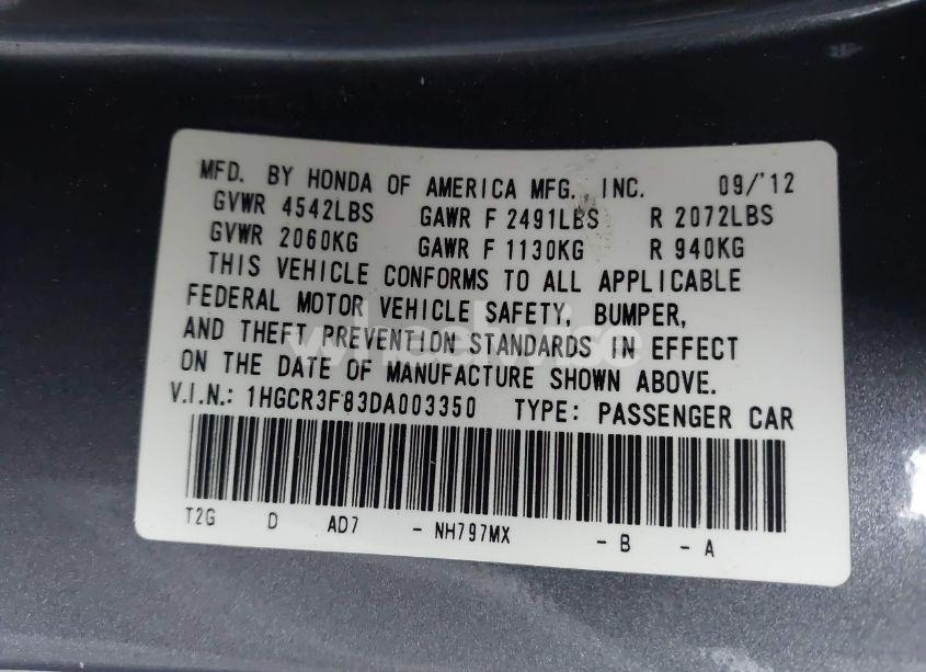 Photo 9 of 2013 Honda Accord EX-L V-6 (VIN 1HGCR3F83DA003350)