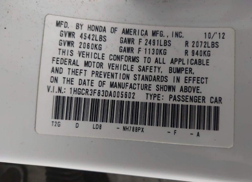 Photo 9 of 2013 Honda Accord EX-L V-6 (VIN 1HGCR3F83DA005602)