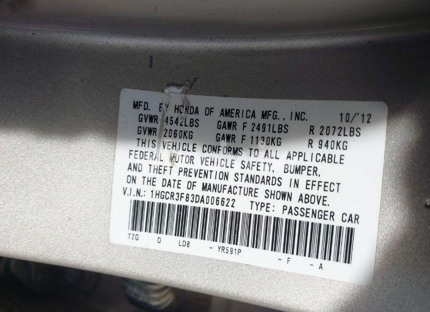 Photo 9 of 2013 Honda Accord EX-L V-6 (VIN 1HGCR3F83DA006622)