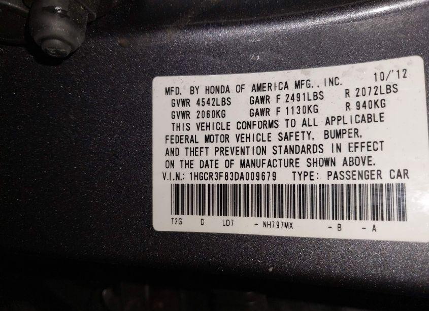 Photo 9 of 2013 Honda Accord EX-L V-6 (VIN 1HGCR3F83DA009679)