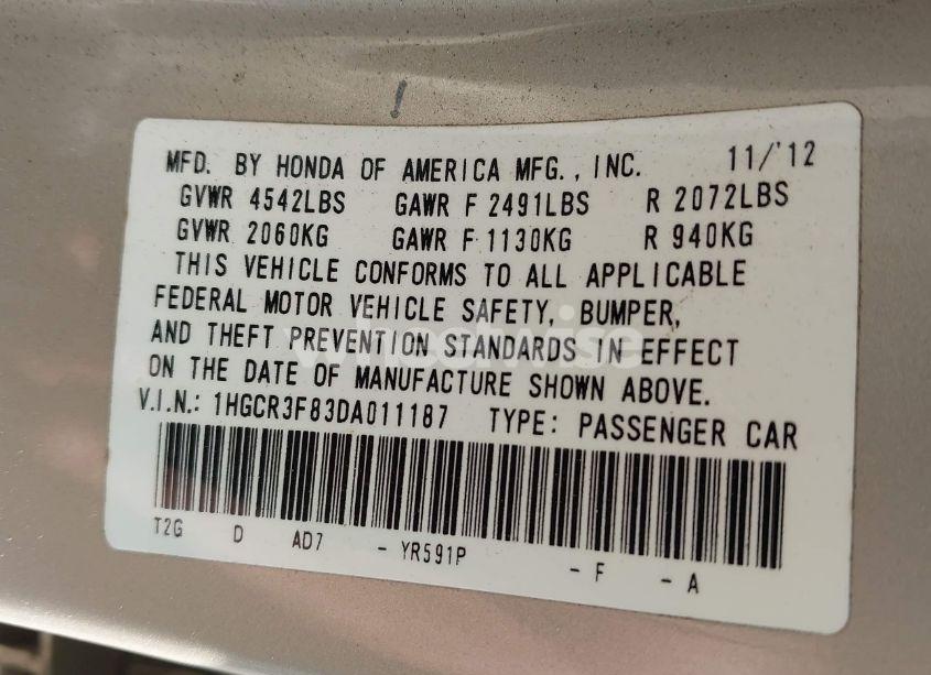 Photo 9 of 2013 Honda Accord EX-L V-6 (VIN 1HGCR3F83DA011187)