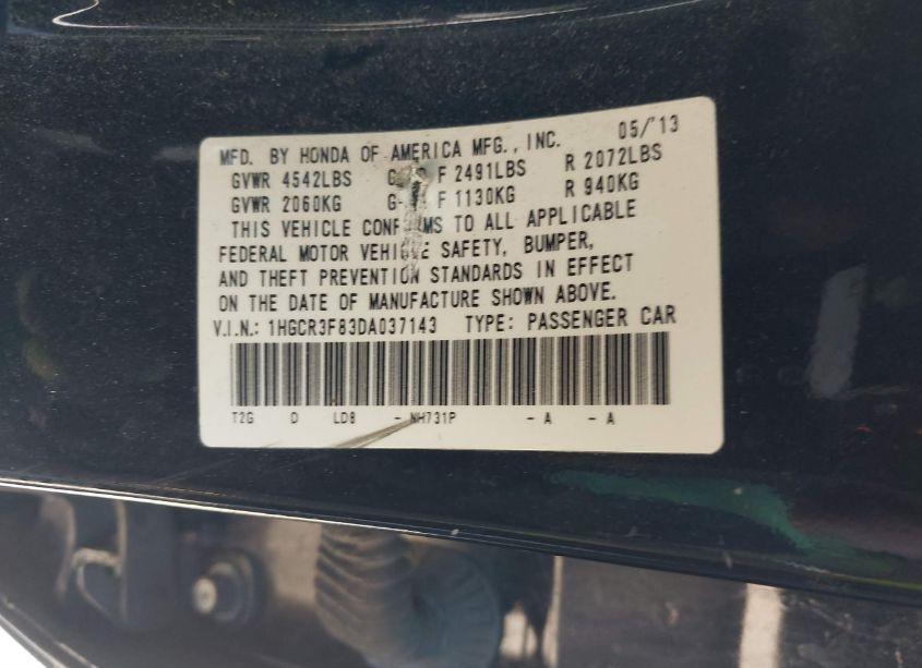 Photo 9 of 2013 Honda Accord EX-L V-6 (VIN 1HGCR3F83DA037143)