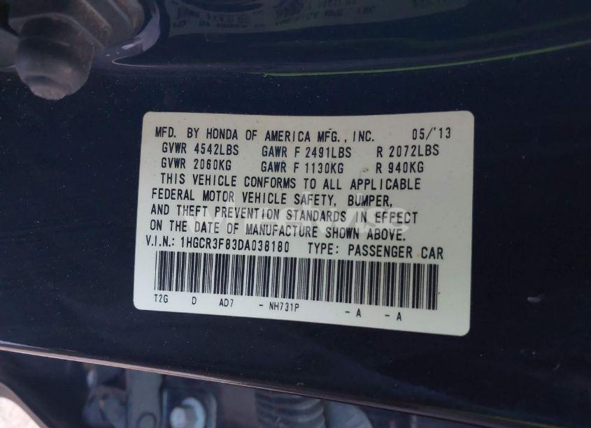 Photo 9 of 2013 Honda Accord EX-L V-6 (VIN 1HGCR3F83DA038180)