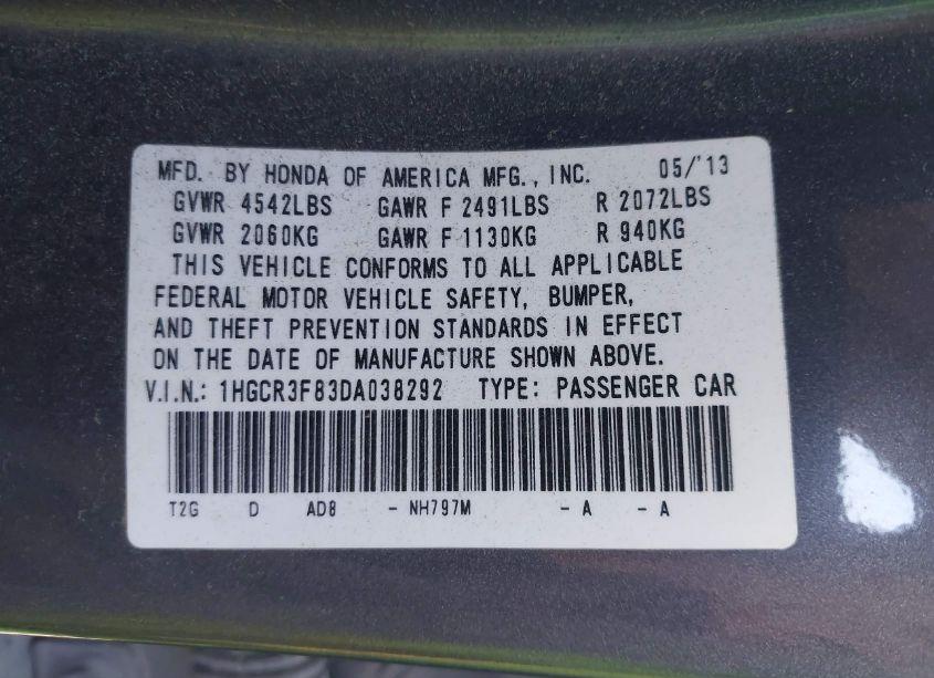 Photo 9 of 2013 Honda Accord EX-L V-6 (VIN 1HGCR3F83DA038292)