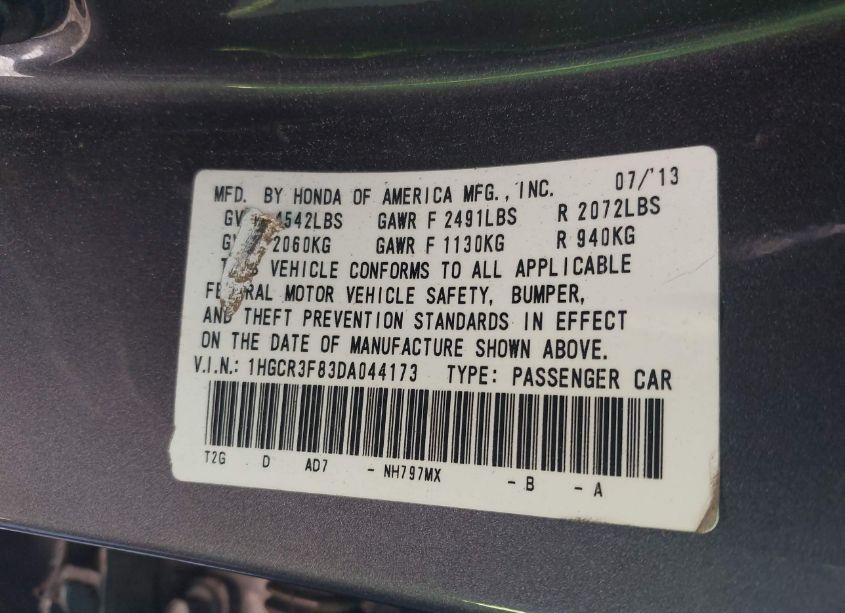 Photo 9 of 2013 Honda Accord EX-L V-6 (VIN 1HGCR3F83DA044173)