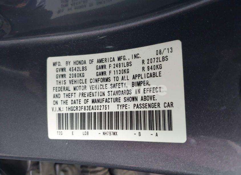 Photo 9 of 2014 Honda Accord EX-L V-6 (VIN 1HGCR3F83EA002751)