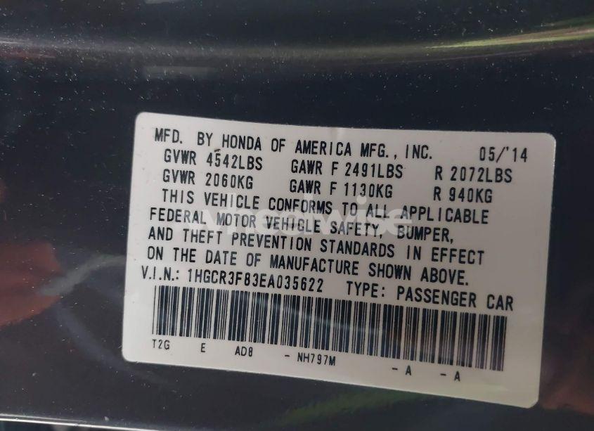 Photo 9 of 2014 Honda Accord EX-L V-6 (VIN 1HGCR3F83EA035622)