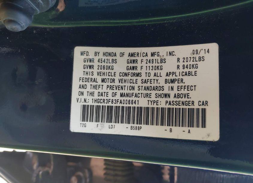 Photo 9 of 2015 Honda Accord EX-L V-6 (VIN 1HGCR3F83FA006641)