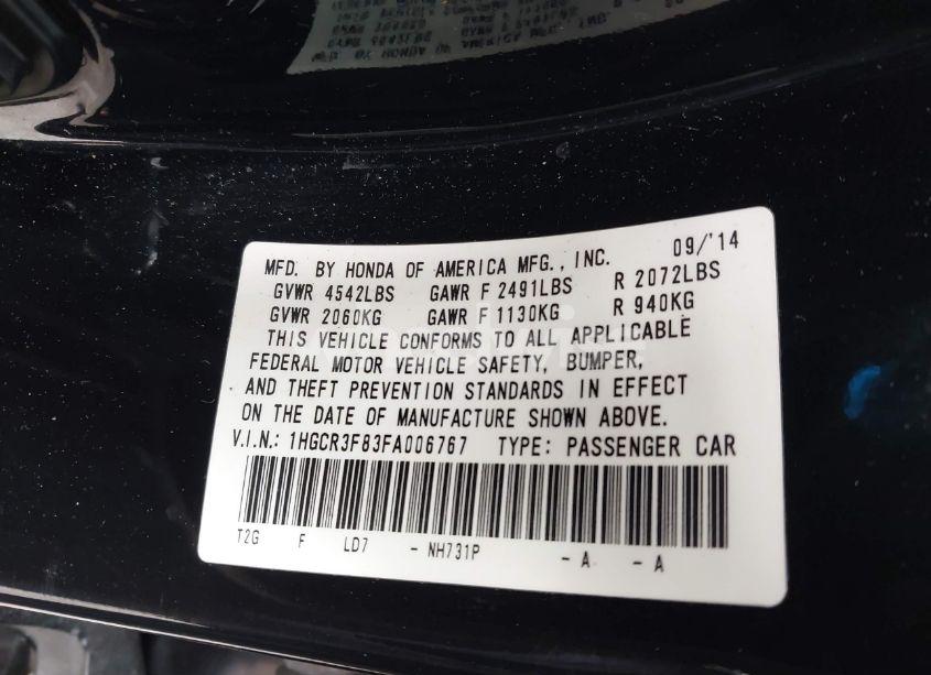 Photo 9 of 2015 Honda Accord EX-L V-6 (VIN 1HGCR3F83FA006767)