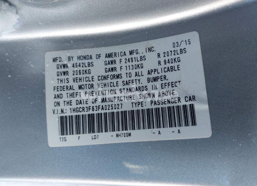 Photo 9 of 2015 Honda Accord EX-L V-6 (VIN 1HGCR3F83FA025027)