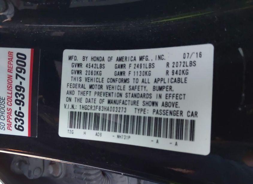 Photo 9 of 2017 Honda Accord EX-L V6 (VIN 1HGCR3F83HA003273)