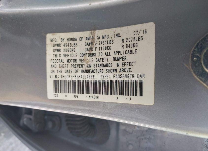 Photo 9 of 2017 Honda Accord EX-L V6 (VIN 1HGCR3F83HA004696)