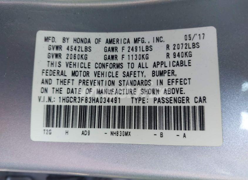 Photo 9 of 2017 Honda Accord EX-L V6 (VIN 1HGCR3F83HA034491)