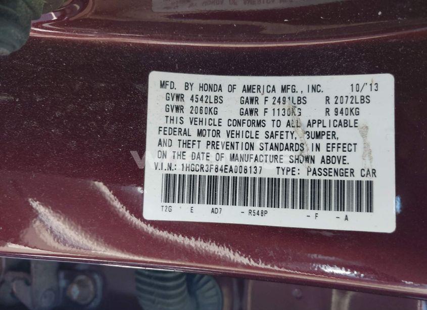 Photo 9 of 2014 Honda Accord EX-L V-6 (VIN 1HGCR3F84EA008137)