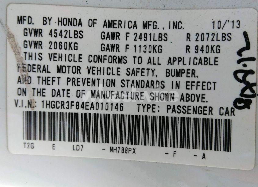 Photo 9 of 2014 Honda Accord EX-L V-6 (VIN 1HGCR3F84EA010146)