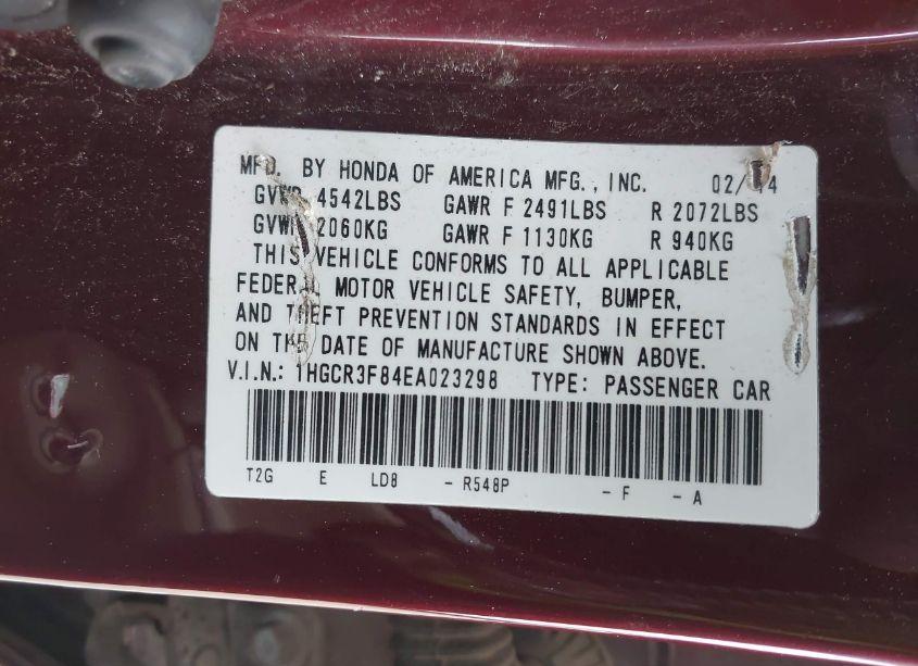 Photo 9 of 2014 Honda Accord EX-L V-6 (VIN 1HGCR3F84EA023298)