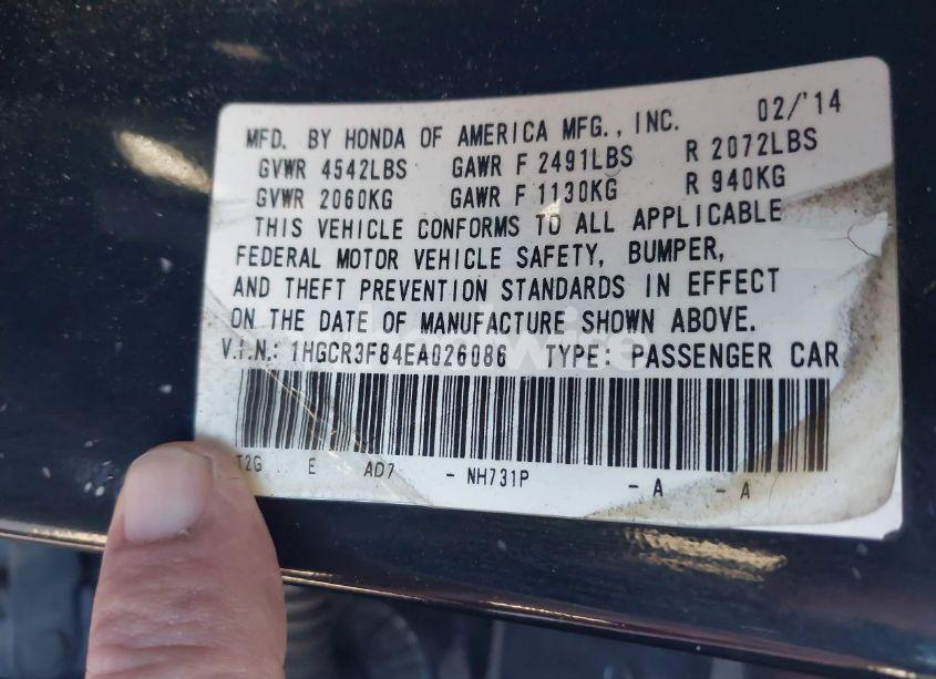 Photo 9 of 2014 Honda Accord EX-L V-6 (VIN 1HGCR3F84EA026086)