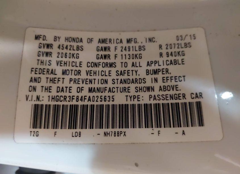 Photo 9 of 2015 Honda Accord EX-L V-6 (VIN 1HGCR3F84FA025635)