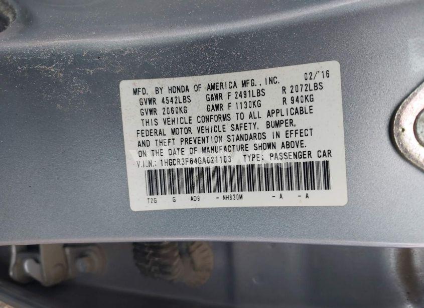 Photo 9 of 2016 Honda Accord EX-L V-6 (VIN 1HGCR3F84GA021103)