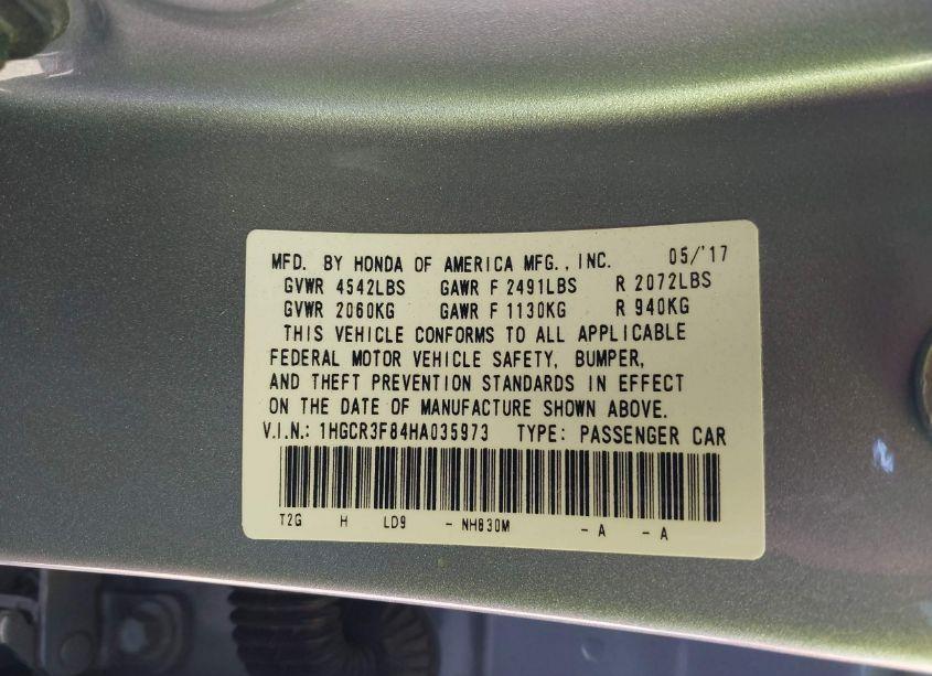 Photo 9 of 2017 Honda Accord EX-L V6 (VIN 1HGCR3F84HA035973)