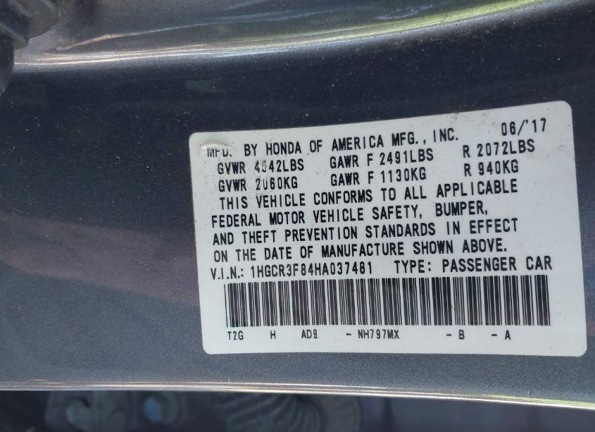 Photo 9 of 2017 Honda Accord EX-L V6 (VIN 1HGCR3F84HA037481)