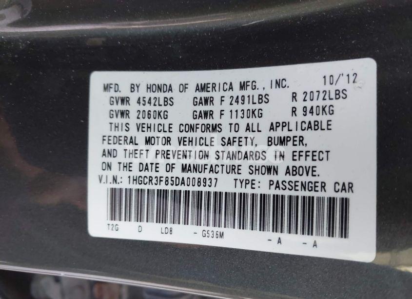 Photo 9 of 2013 Honda Accord EX-L V-6 (VIN 1HGCR3F85DA008937)
