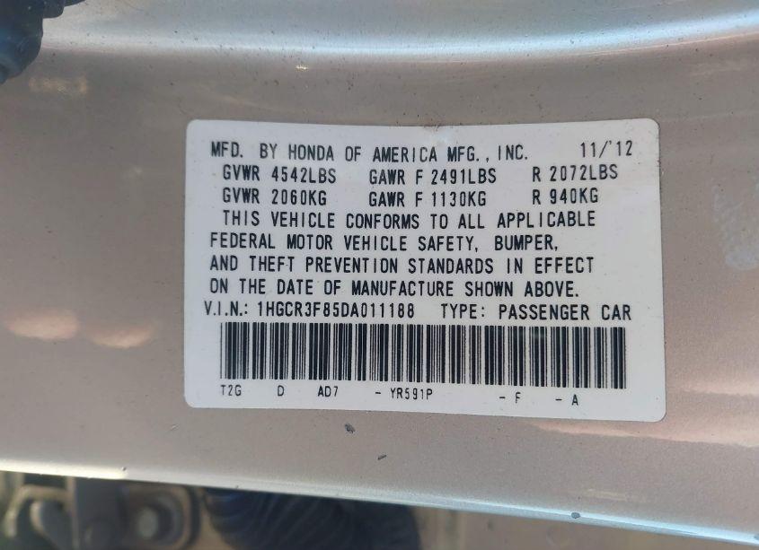 Photo 9 of 2013 Honda Accord EX-L V-6 (VIN 1HGCR3F85DA011188)