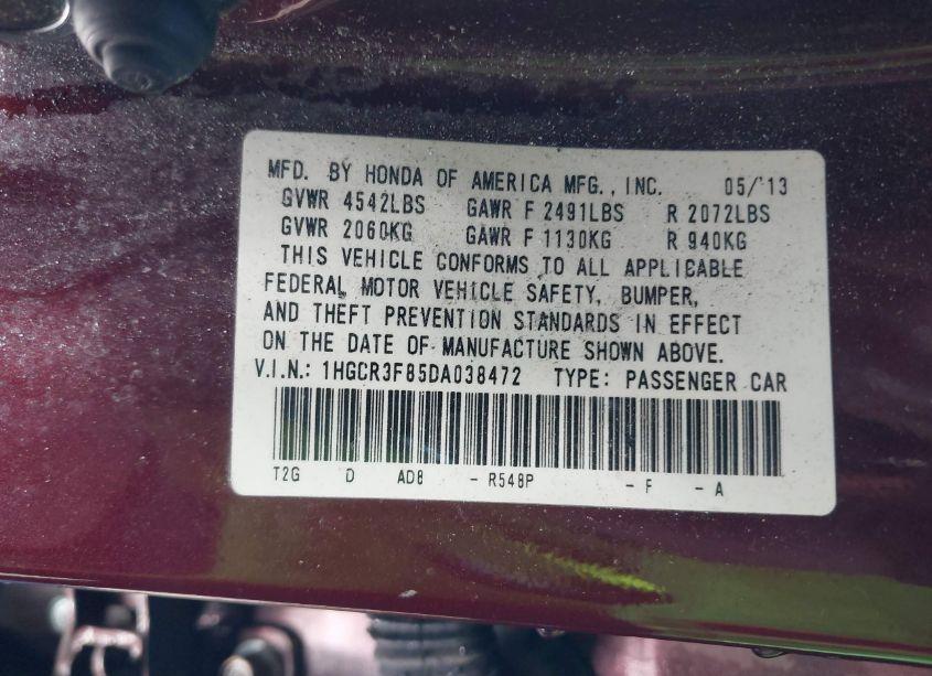 Photo 9 of 2013 Honda Accord EX-L V-6 (VIN 1HGCR3F85DA038472)