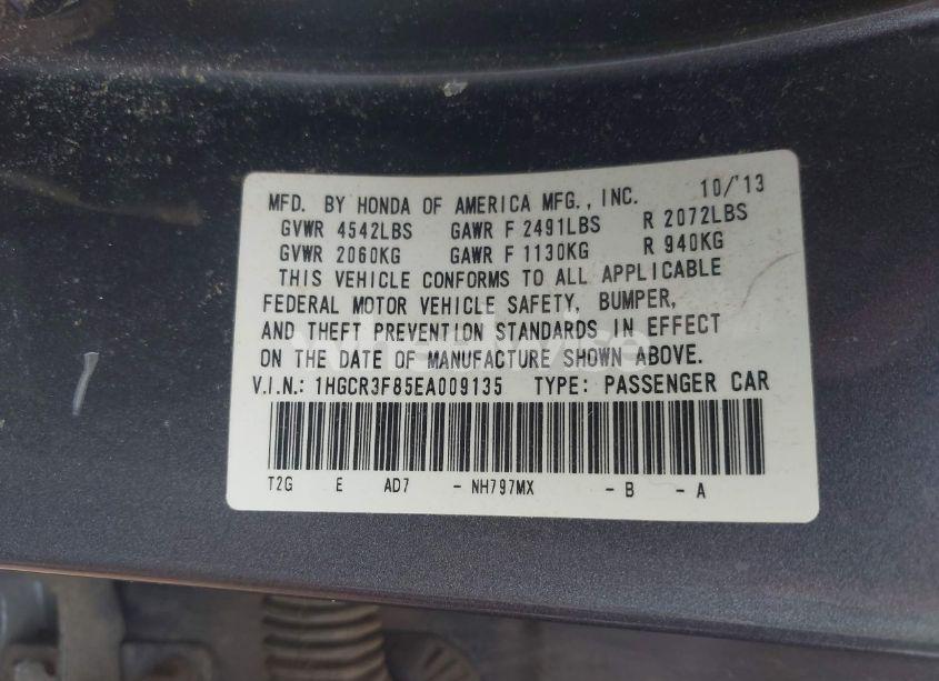 Photo 9 of 2014 Honda Accord EX-L V-6 (VIN 1HGCR3F85EA009135)