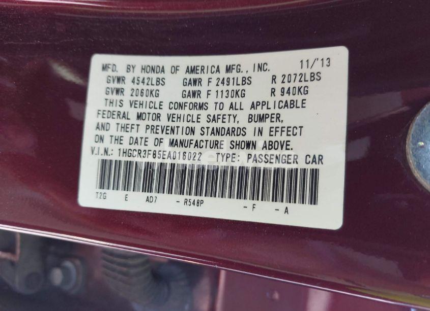 Photo 9 of 2014 Honda Accord EX-L V-6 (VIN 1HGCR3F85EA016022)