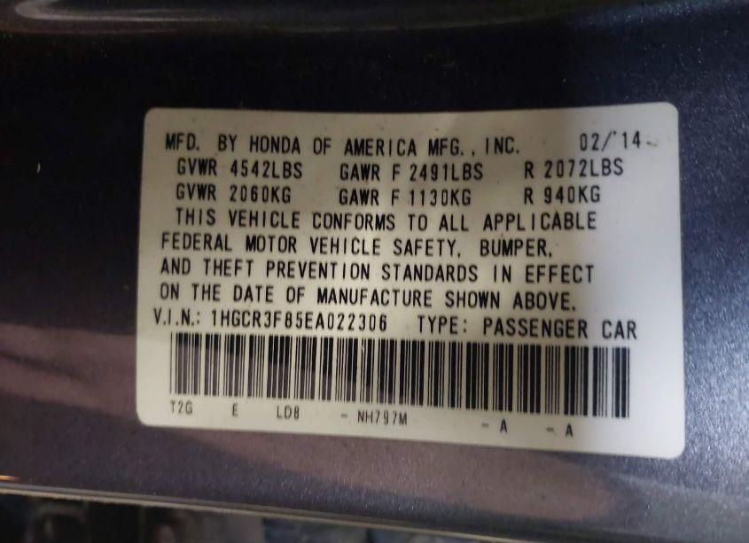 Photo 9 of 2014 Honda Accord EX-L V-6 (VIN 1HGCR3F85EA022306)