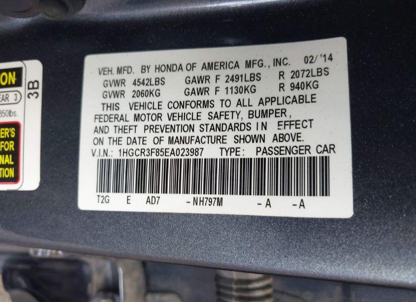 Photo 9 of 2014 Honda Accord EX-L V-6 (VIN 1HGCR3F85EA023987)