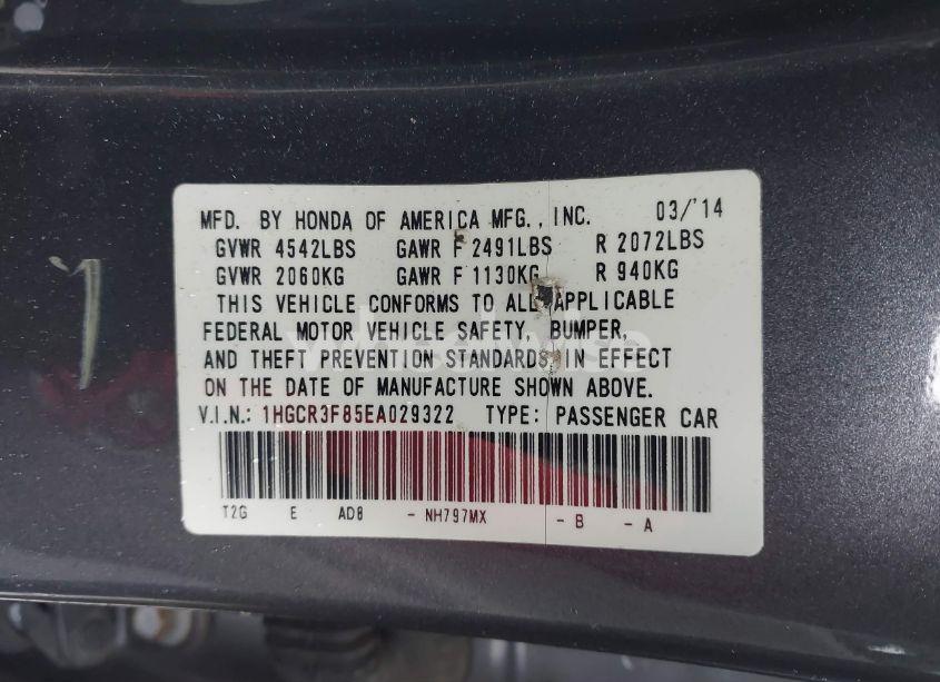 Photo 9 of 2014 Honda Accord EX-L V-6 (VIN 1HGCR3F85EA029322)