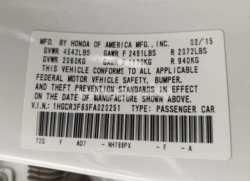 Photo 9 of 2015 Honda Accord EX-L V-6 (VIN 1HGCR3F85FA020251)