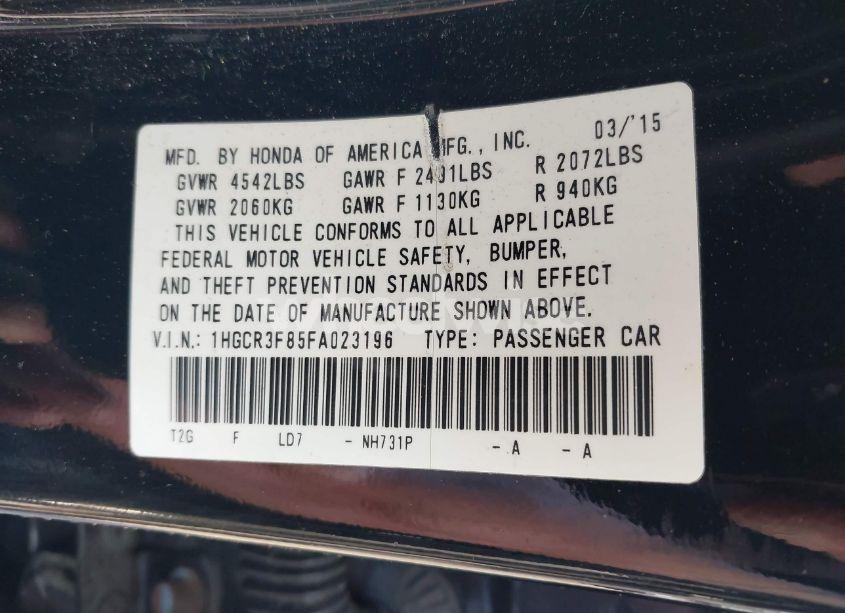 Photo 9 of 2015 Honda Accord EX-L V-6 (VIN 1HGCR3F85FA023196)