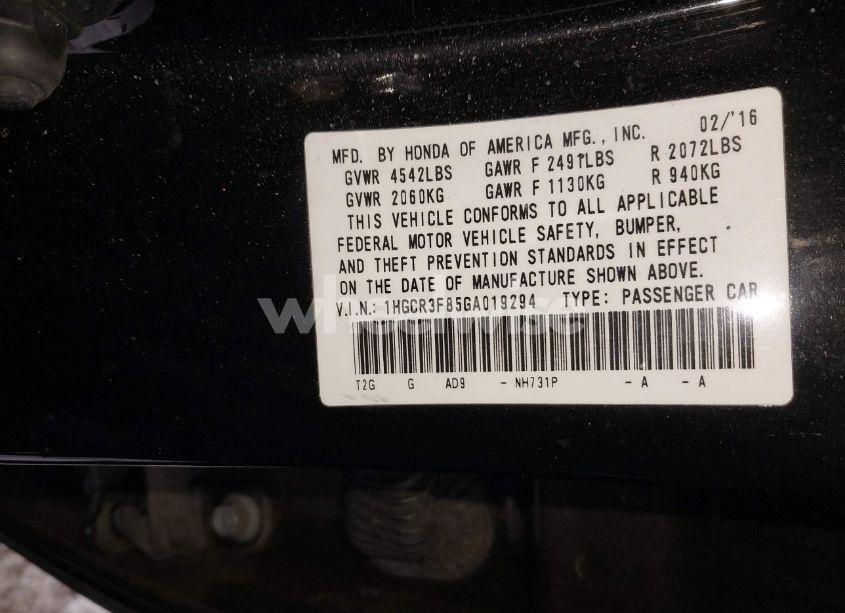 Photo 9 of 2016 Honda Accord EX-L V-6 (VIN 1HGCR3F85GA019294)