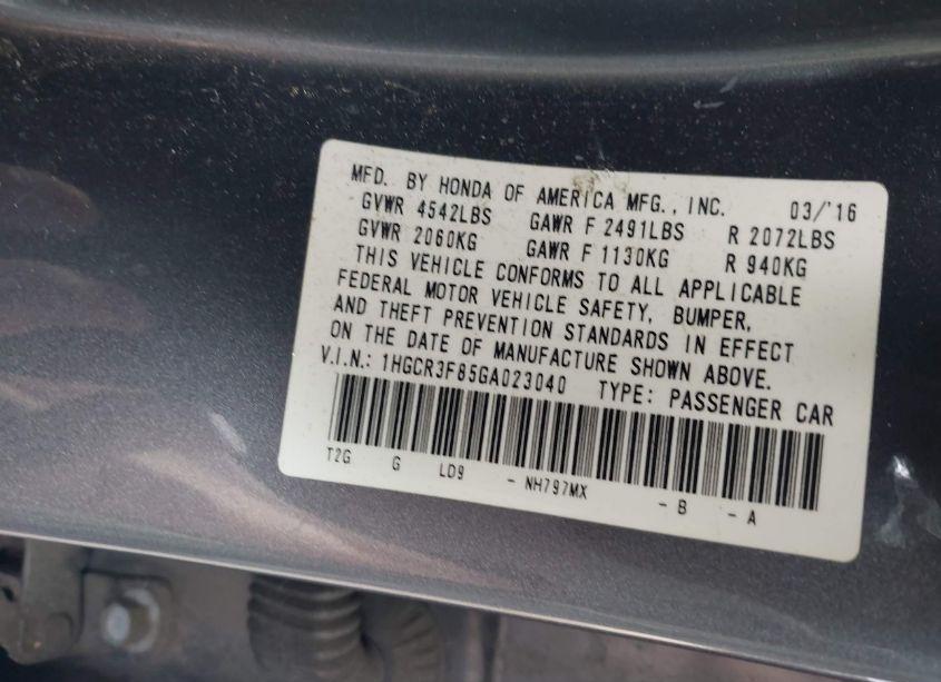 Photo 9 of 2016 Honda Accord EX-L V-6 (VIN 1HGCR3F85GA023040)