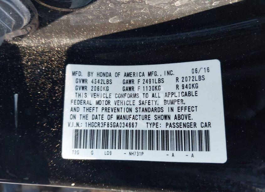 Photo 9 of 2016 Honda Accord EX-L V-6 (VIN 1HGCR3F85GA034667)