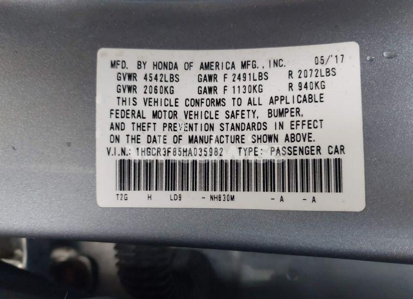 Photo 9 of 2017 Honda Accord EX-L V6 (VIN 1HGCR3F85HA035982)