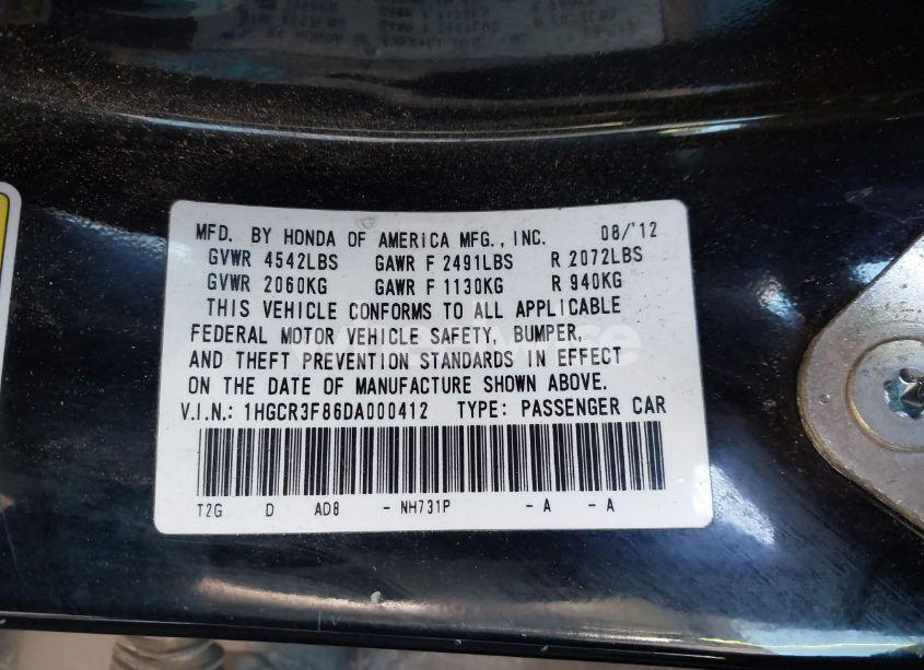 Photo 9 of 2013 Honda Accord EX-L V-6 (VIN 1HGCR3F86DA000412)